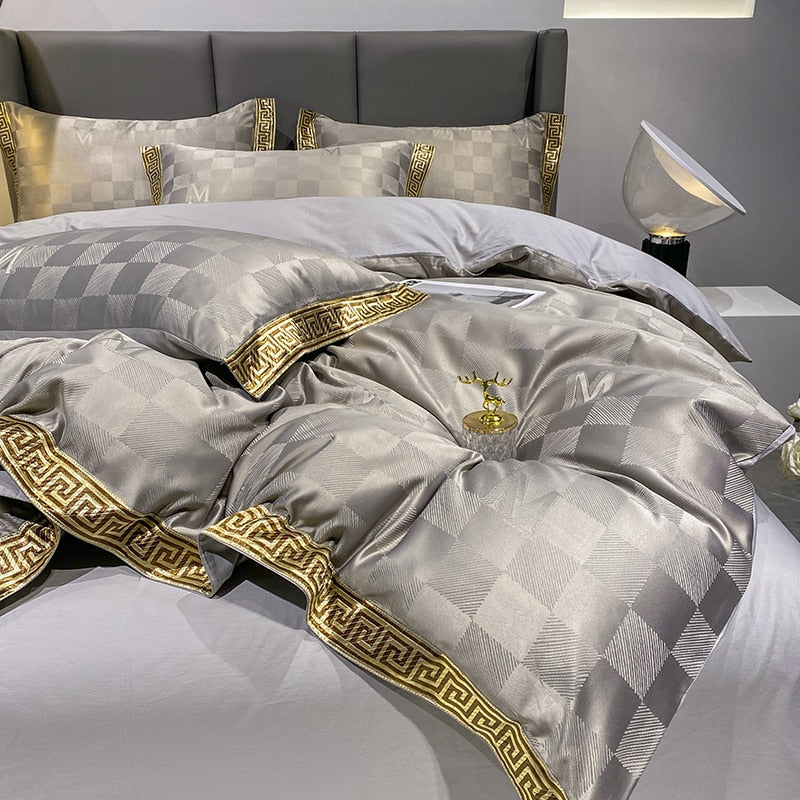Golden Rim Luxury Satin Jacquard Bedcover