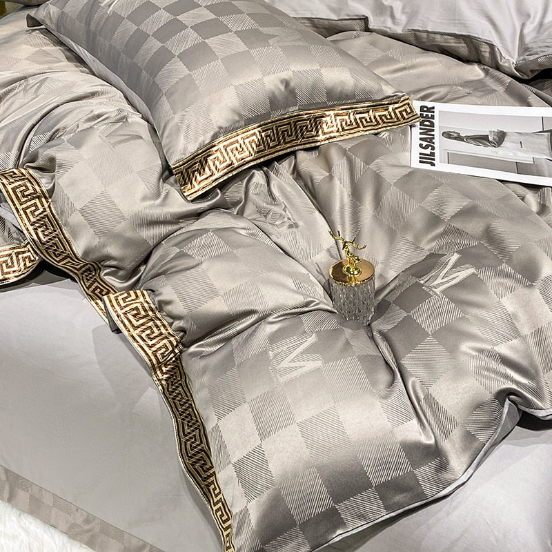 Golden Rim Luxury Satin Jacquard Bedcover