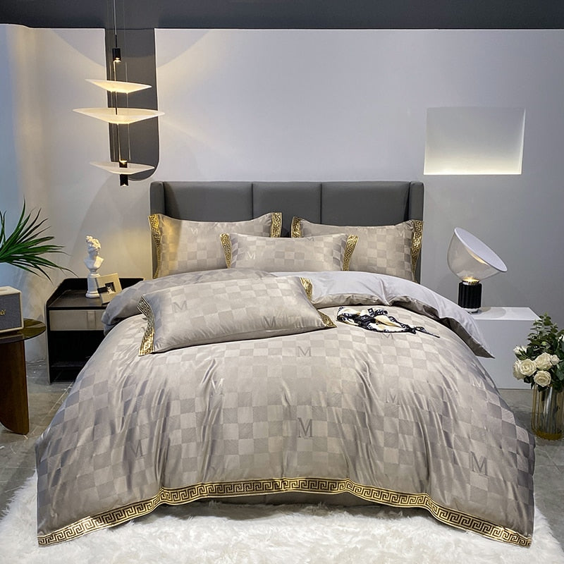 Golden Rim Luxury Satin Jacquard Bedcover