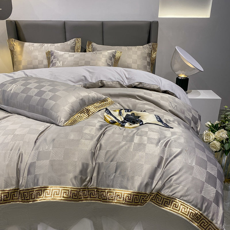Golden Rim Luxury Satin Jacquard Bedcover