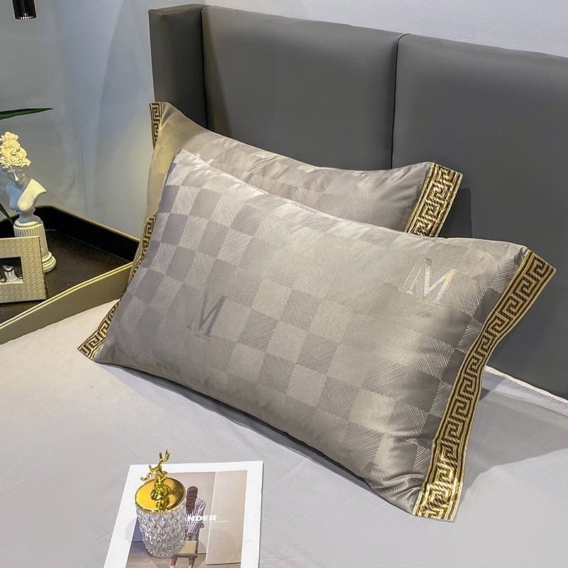 Golden Rim Luxury Satin Jacquard Bedcover