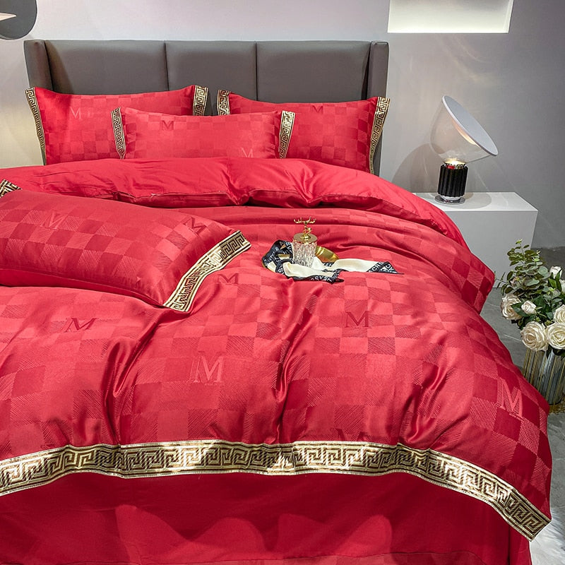 Golden Rim Luxury Satin Jacquard Bedcover