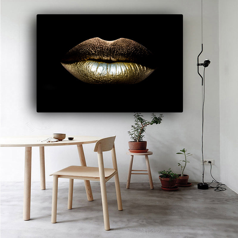 Golden Lips Canvas Art Print freeshipping - khollect