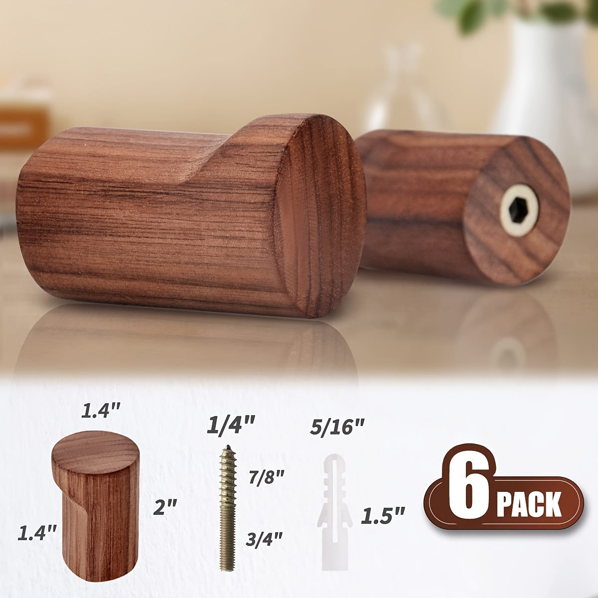Walnut Wooden Wall Hooks