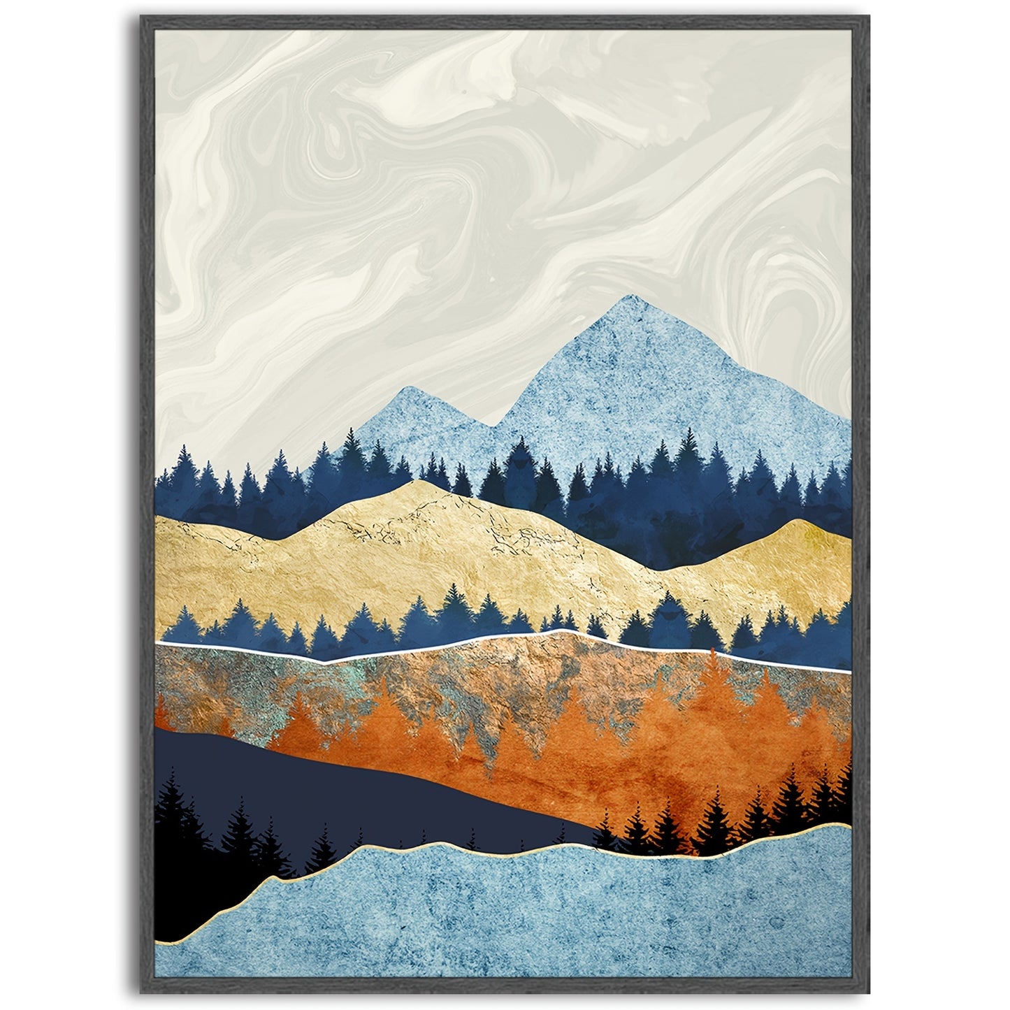 Framed Rolling Mountain Landscape Wall Canvas Decor