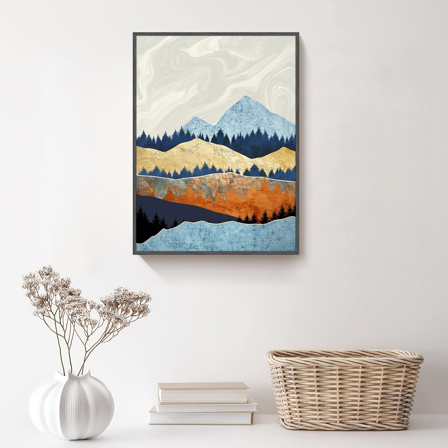 Framed Rolling Mountain Landscape Wall Canvas Decor