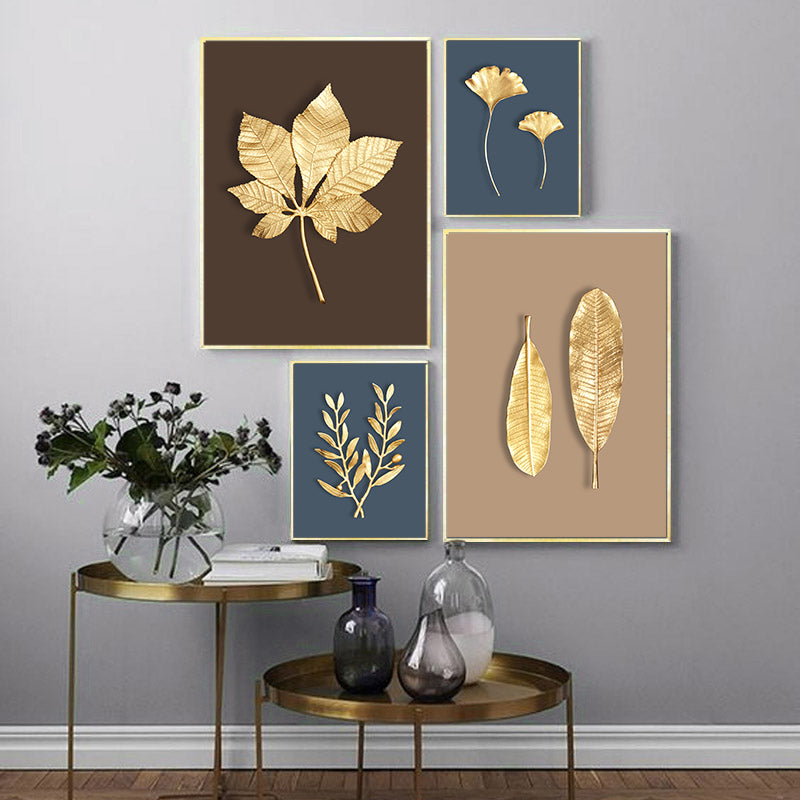 Abstract Modern Golden Leaf Print