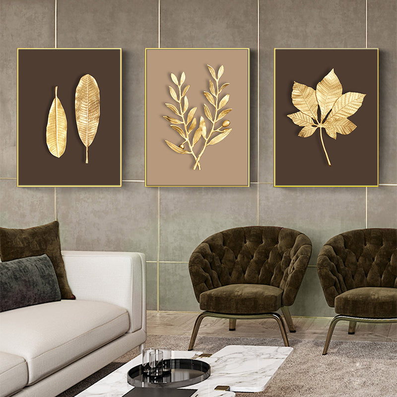 Abstract Modern Golden Leaf Print