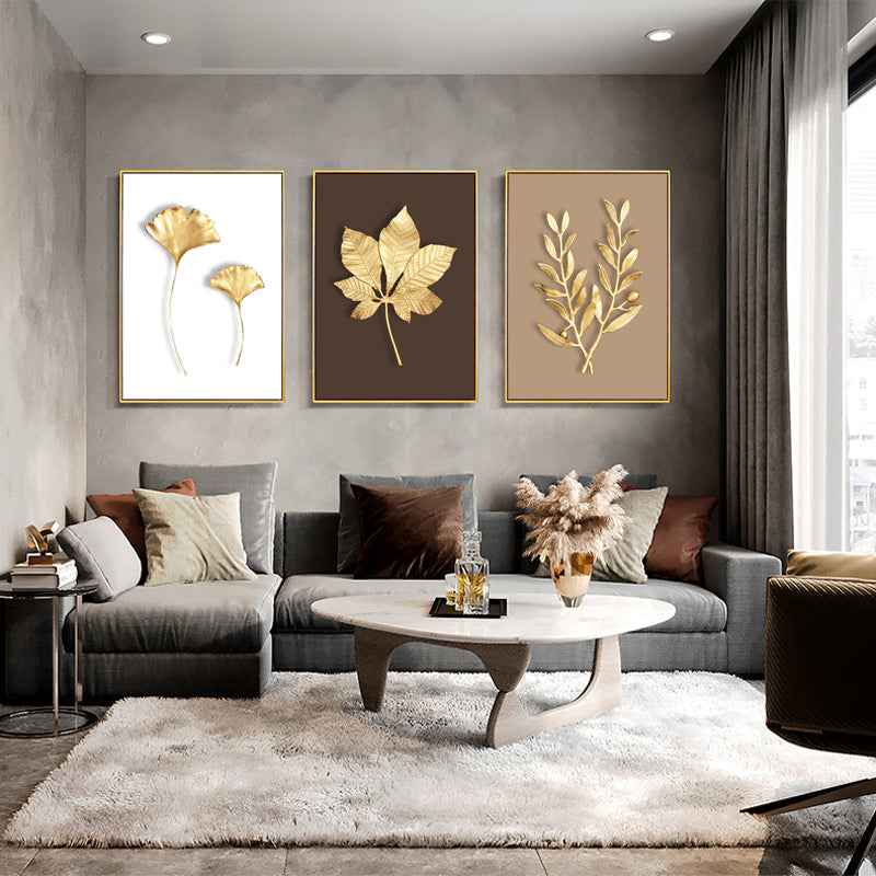 Abstract Modern Golden Leaf Print