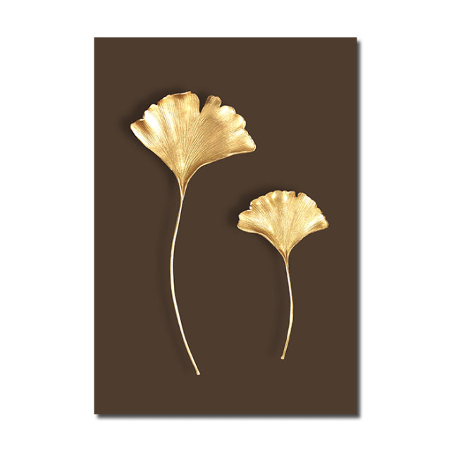 Abstract Modern Golden Leaf Print