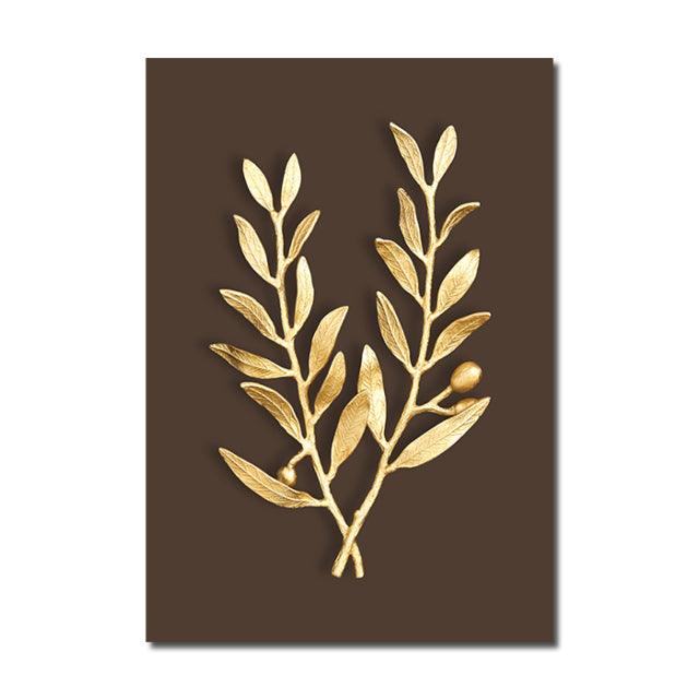 Abstract Modern Golden Leaf Print