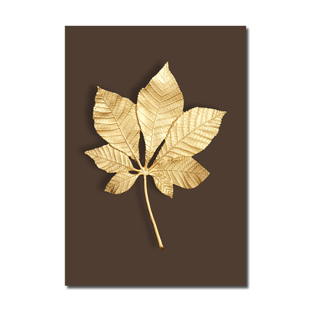 Abstract Modern Golden Leaf Print