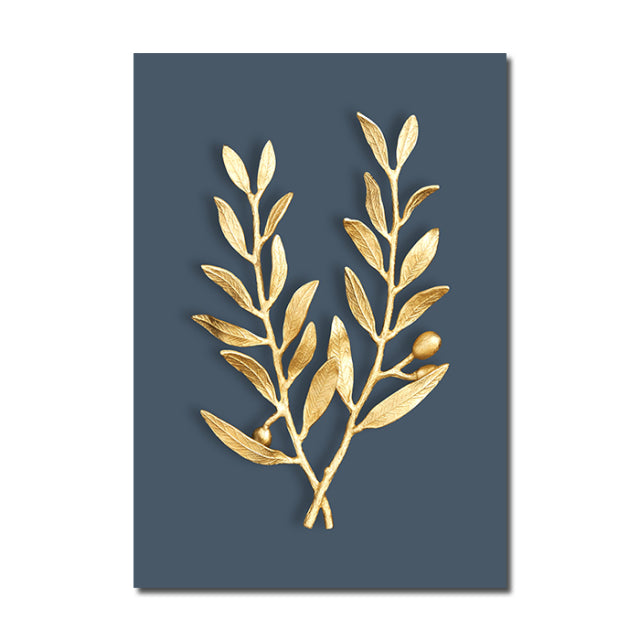 Abstract Modern Golden Leaf Print