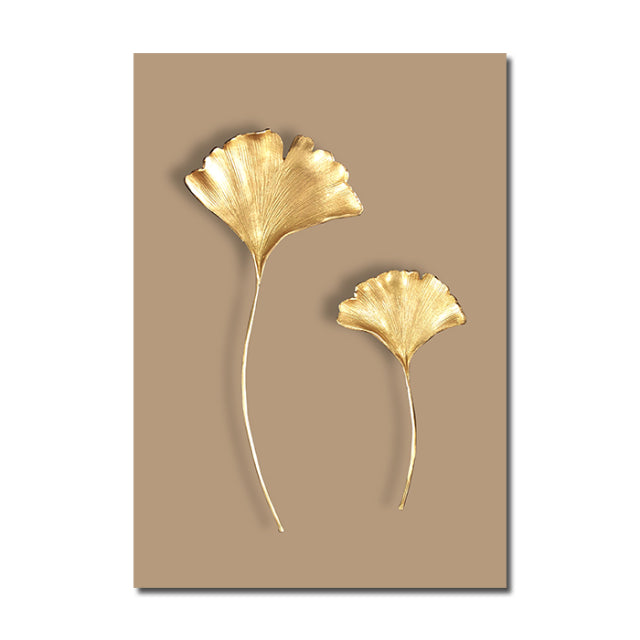 Abstract Modern Golden Leaf Print