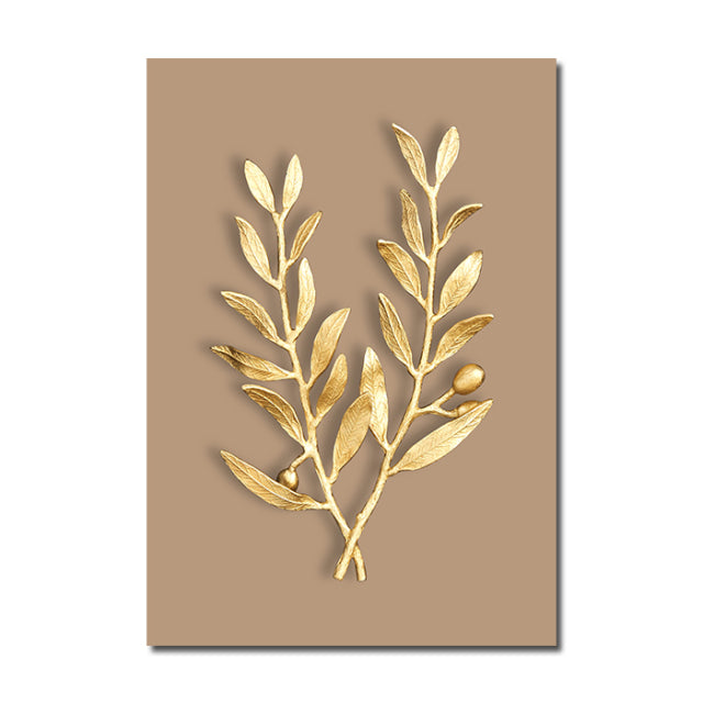 Abstract Modern Golden Leaf Print