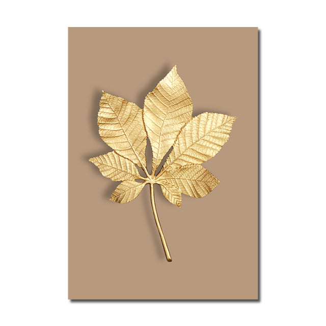 Abstract Modern Golden Leaf Print