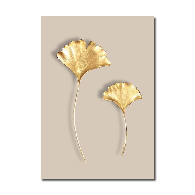 Abstract Modern Golden Leaf Print
