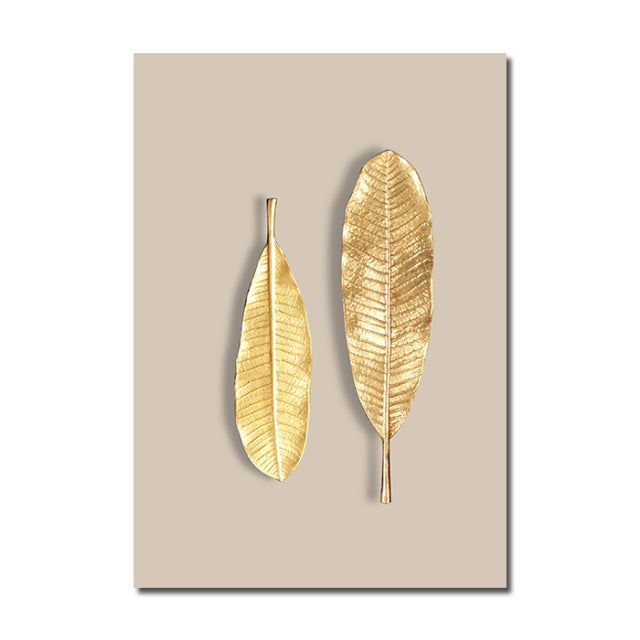 Abstract Modern Golden Leaf Print