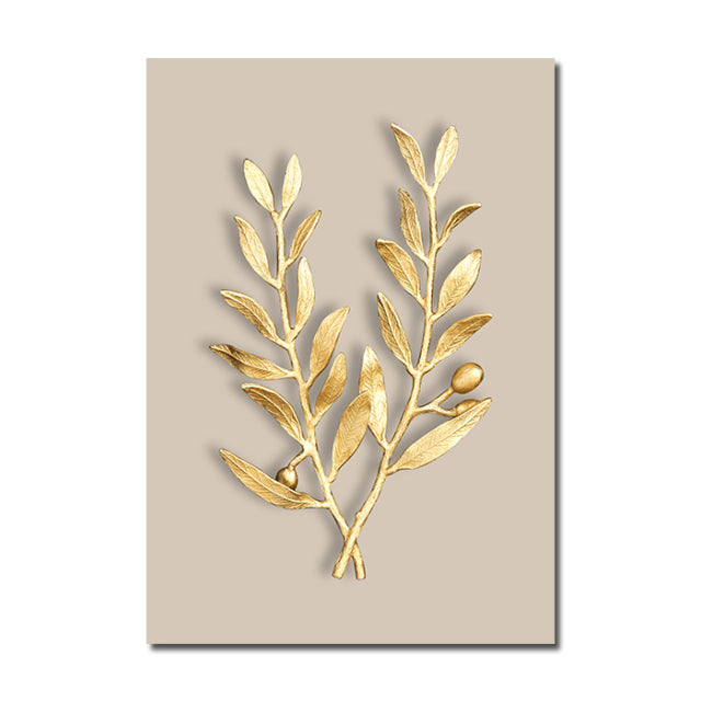 Abstract Modern Golden Leaf Print