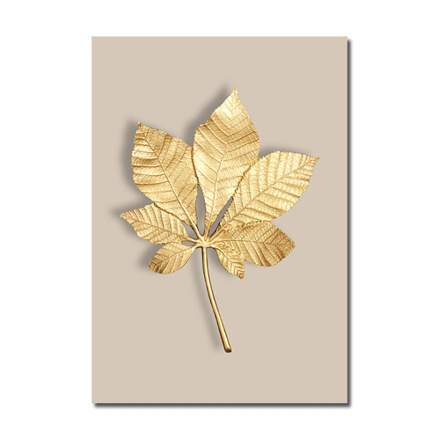 Abstract Modern Golden Leaf Print