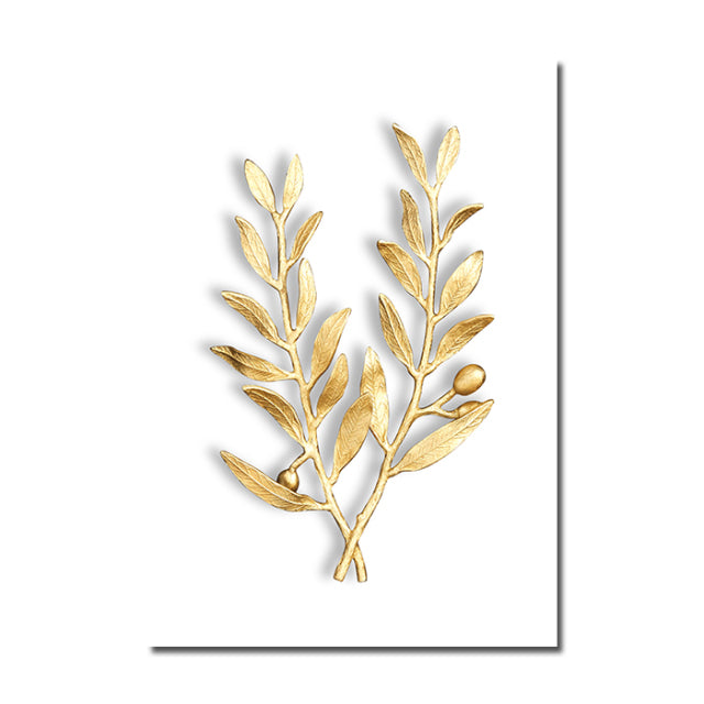 Abstract Modern Golden Leaf Print
