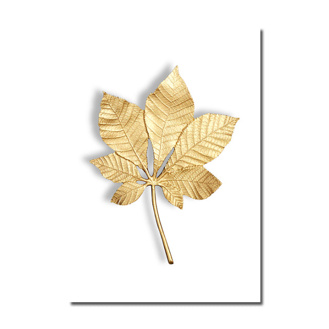 Abstract Modern Golden Leaf Print