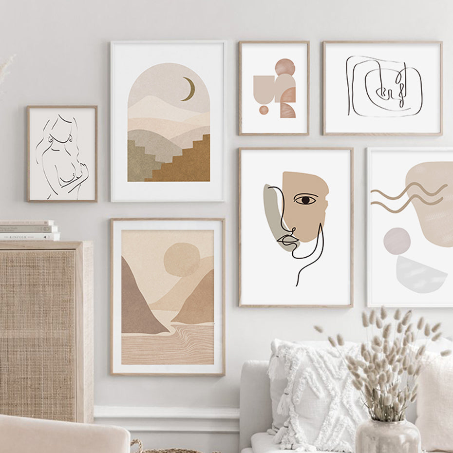 Bohemian Mountain Face Line Art Canvas Print