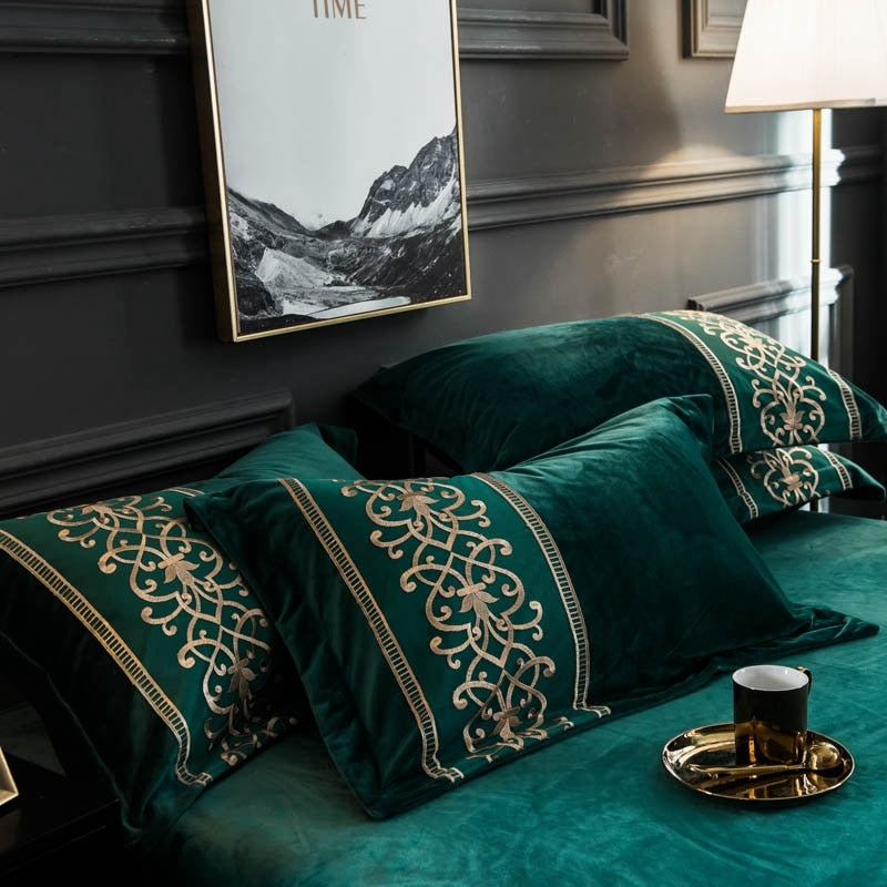 Dark Green Velvet Duvet Set freeshipping - khollect