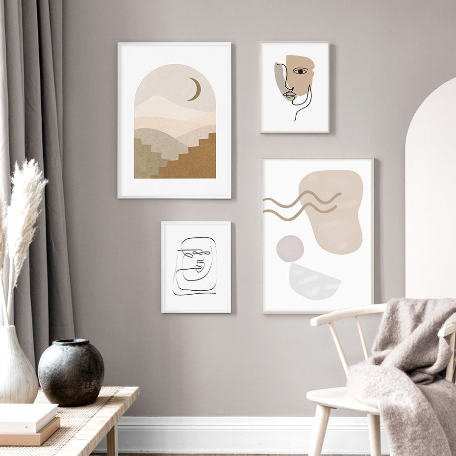 Bohemian Mountain Face Line Art Canvas Print