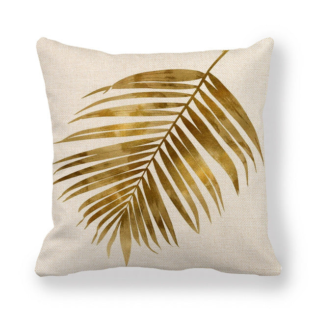 Golden Palm Leaf Pillow Case