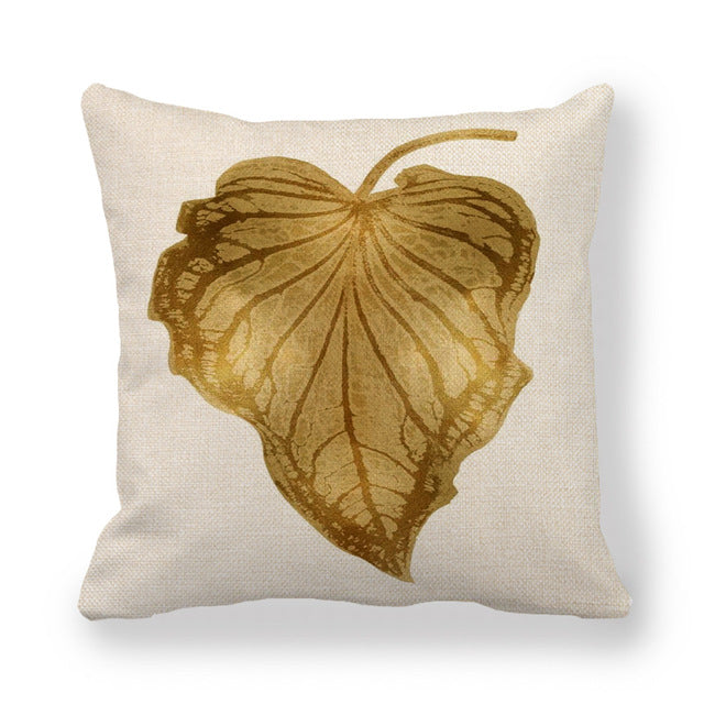 Golden Palm Leaf Pillow Case