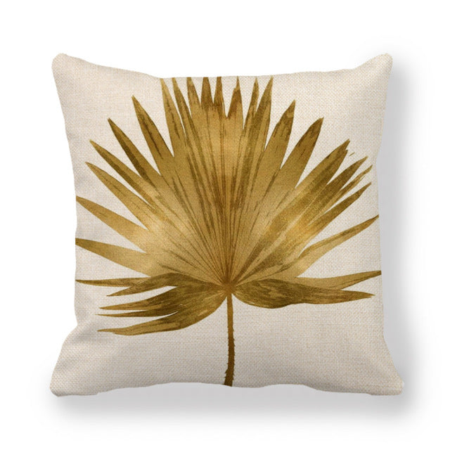 Golden Palm Leaf Pillow Case
