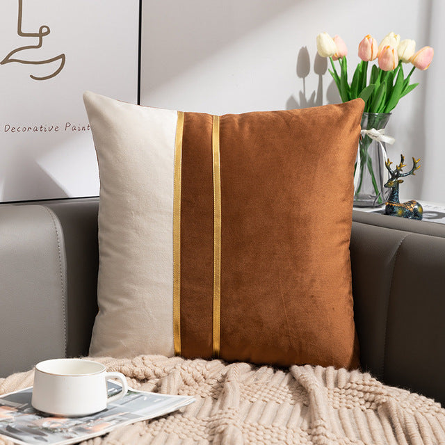 Golden Stripe Luxury Decorative Pillow Cover
