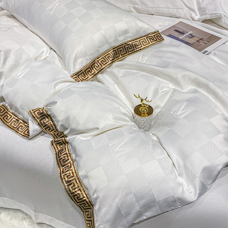 Golden Rim Luxury Satin Jacquard Bedcover