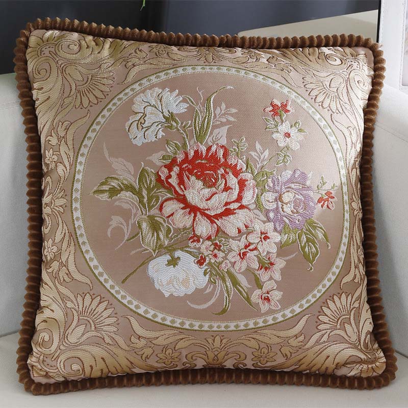 Floral Embroidered Jacquard Pillow Cover