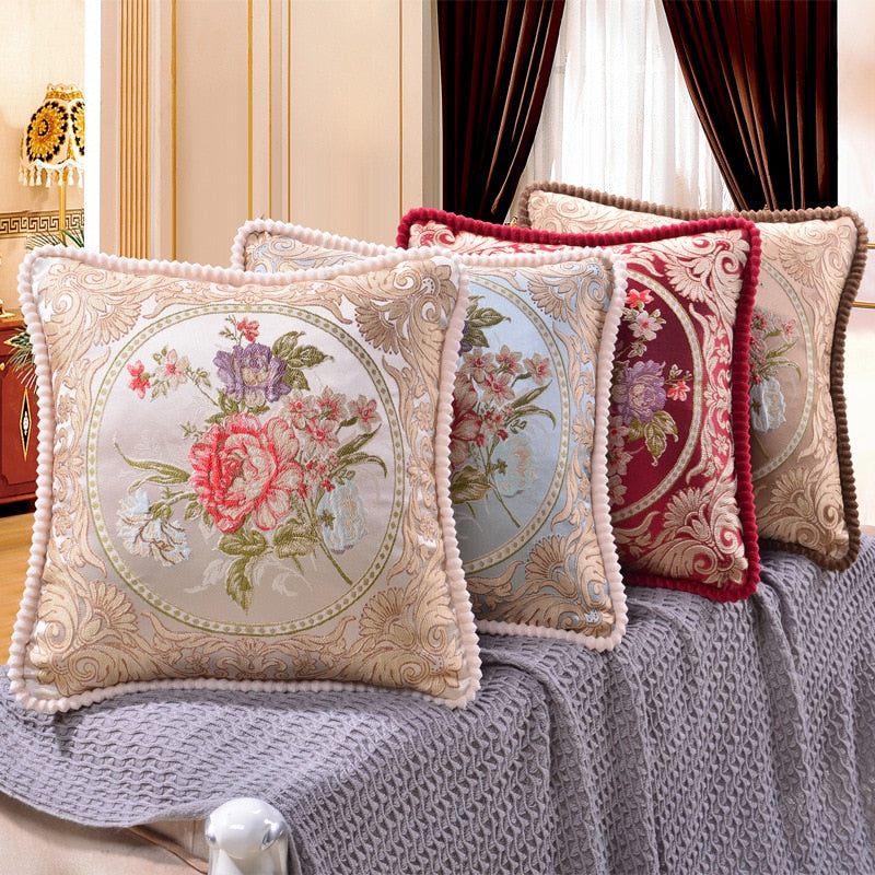 Floral Embroidered Jacquard Pillow Cover