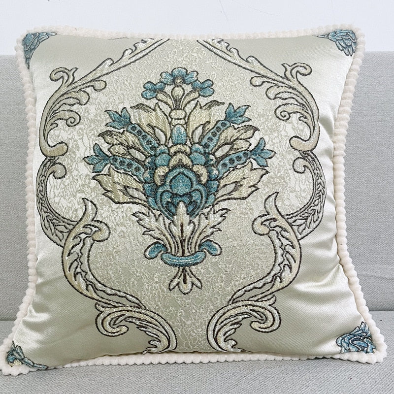 Floral Embroidered Jacquard Pillow Cover