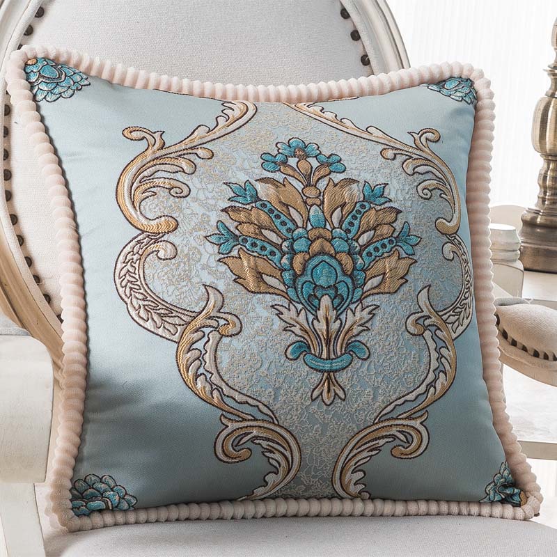 Floral Embroidered Jacquard Pillow Cover