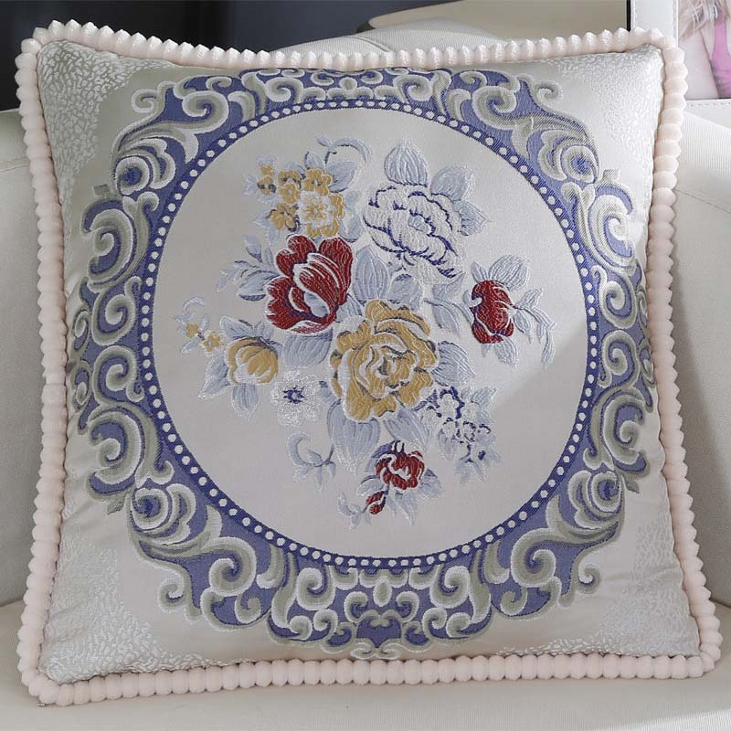 Floral Embroidered Jacquard Pillow Cover