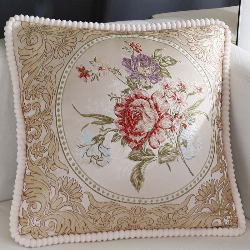 Floral Embroidered Jacquard Pillow Cover