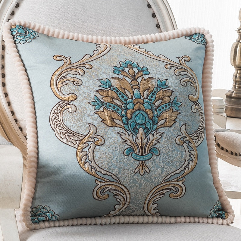 Floral Embroidered Jacquard Pillow Cover