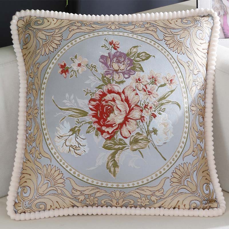 Floral Embroidered Jacquard Pillow Cover