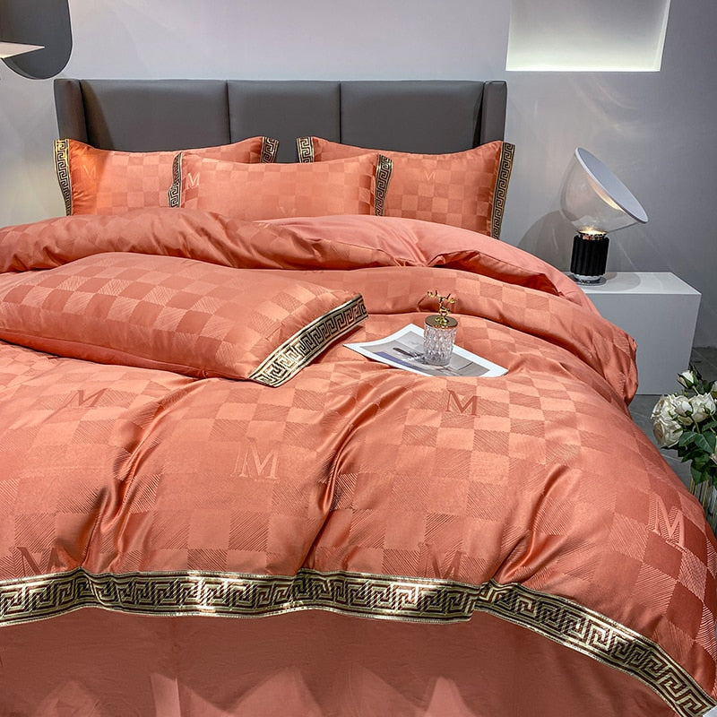Golden Rim Luxury Satin Jacquard Bedcover