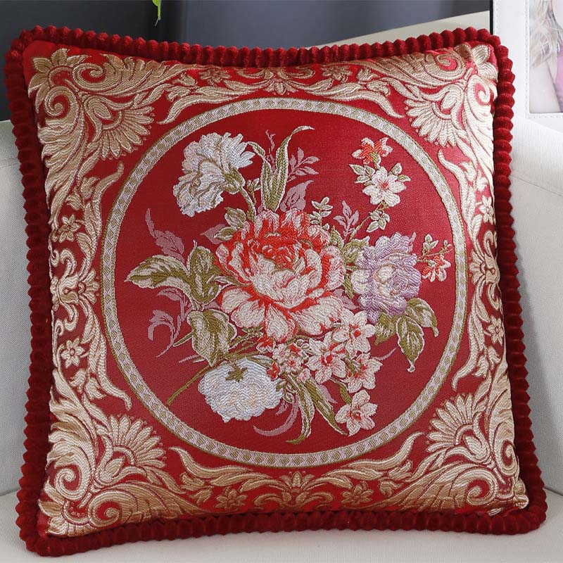 Floral Embroidered Jacquard Pillow Cover