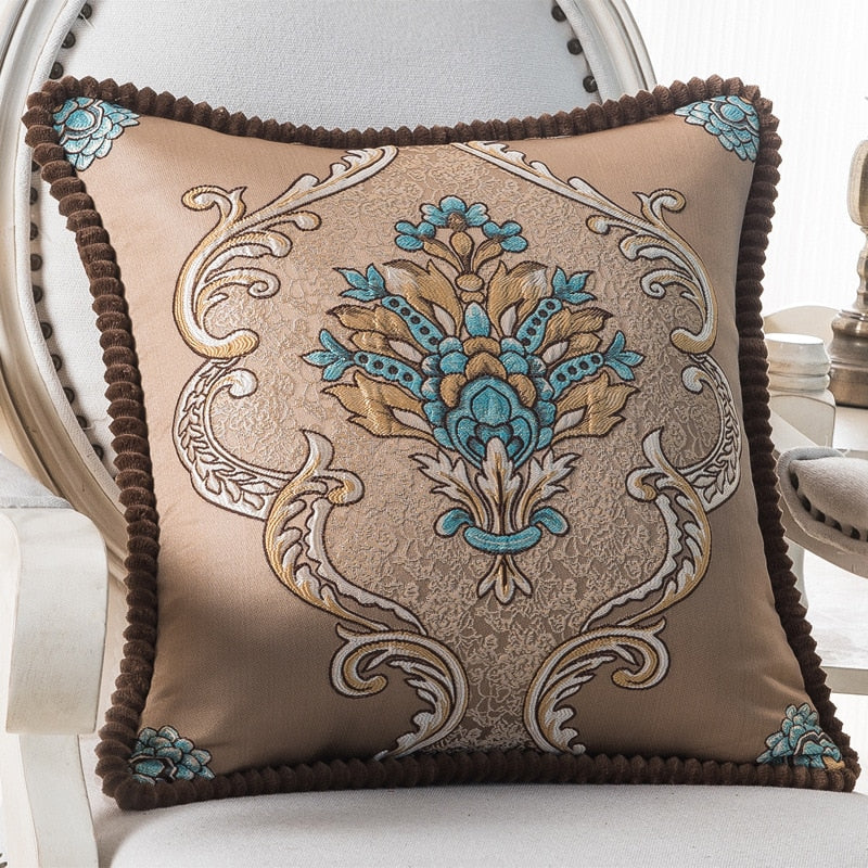 Floral Embroidered Jacquard Pillow Cover