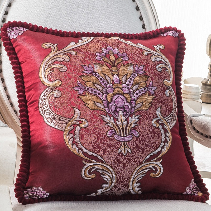 Floral Embroidered Jacquard Pillow Cover