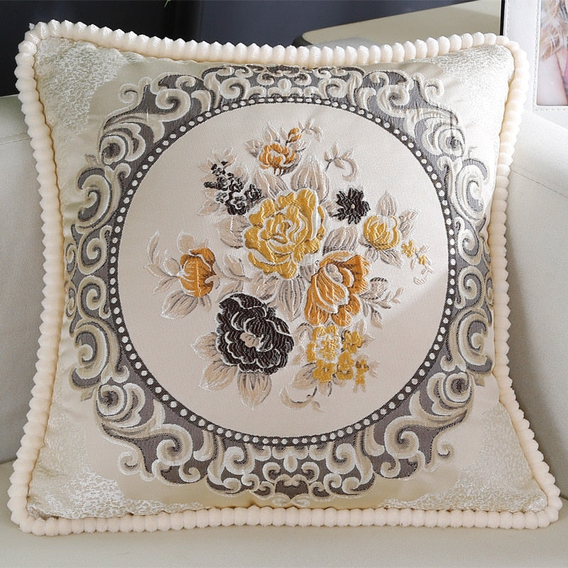 Floral Embroidered Jacquard Pillow Cover