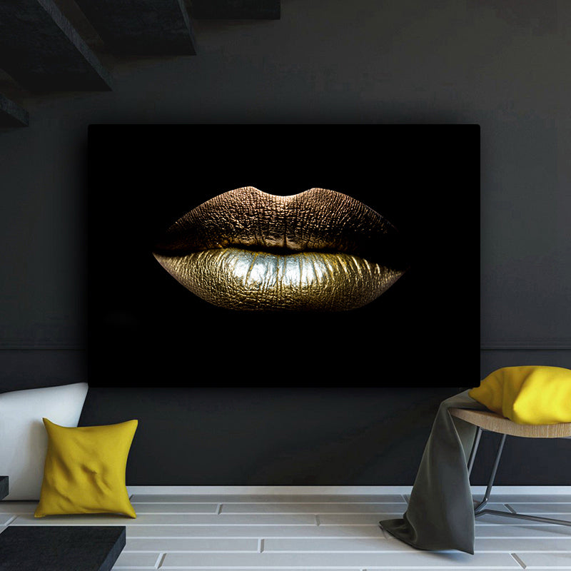 Golden Lips Canvas Art Print freeshipping - khollect
