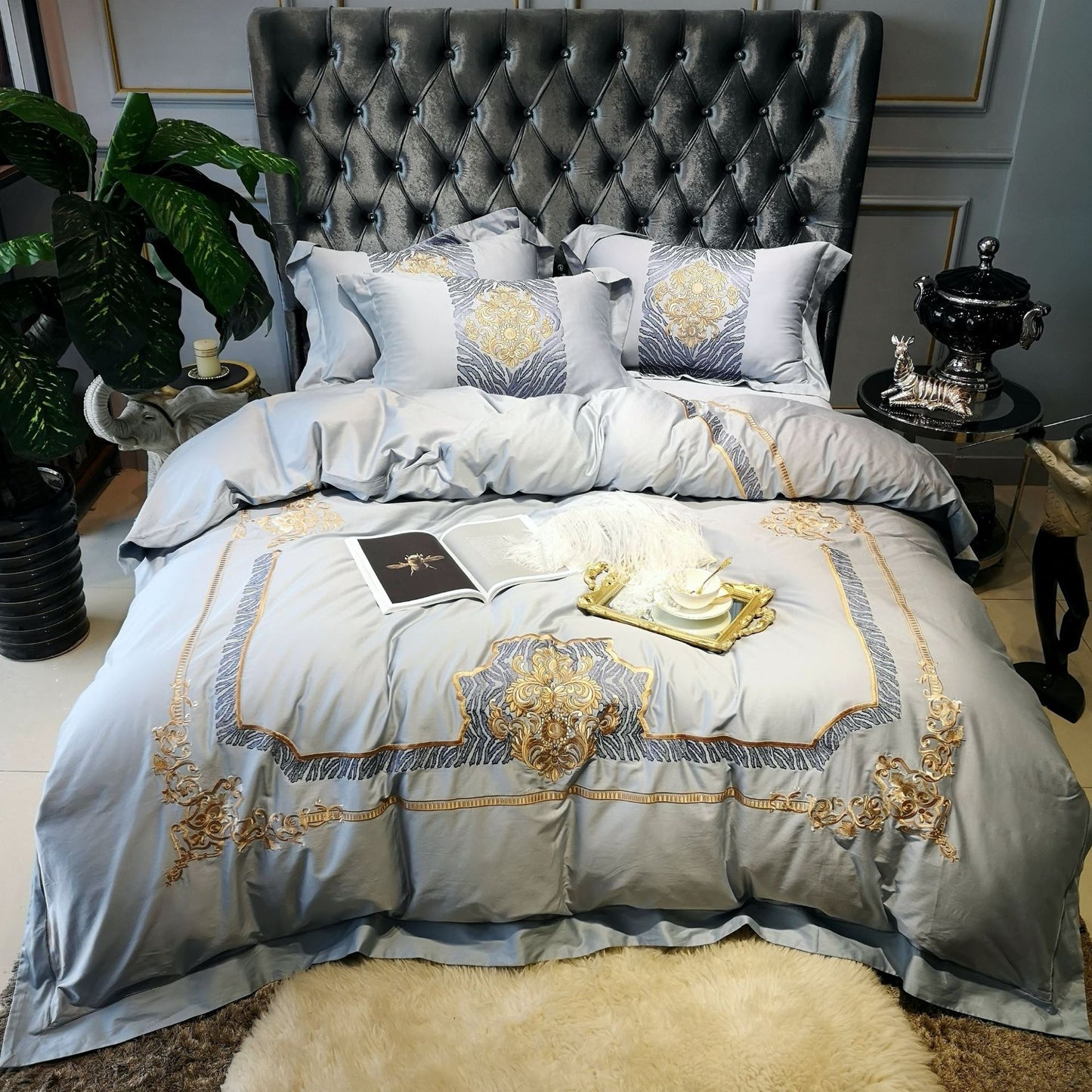 Golden Ash Embroidered 100% Cotton Duvet Set freeshipping - khollect