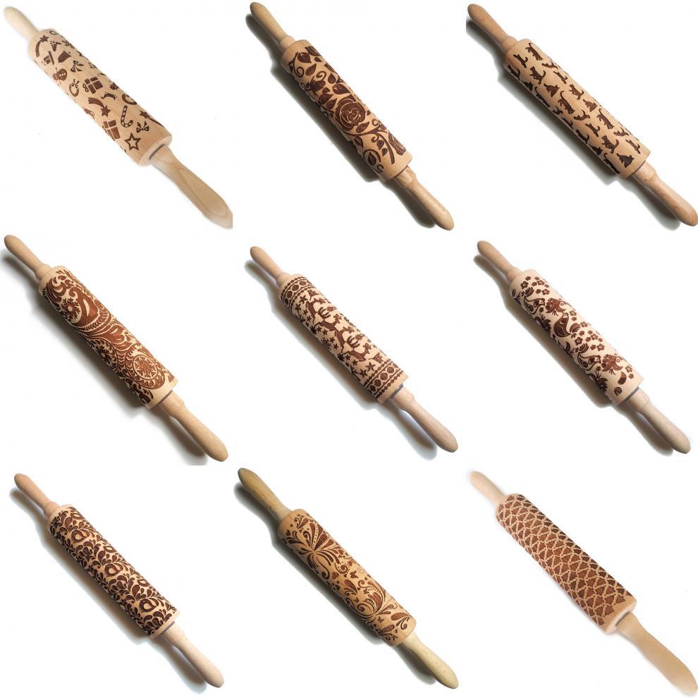 Rolling Pin Pattern Embossed Beech Wood freeshipping - khollect